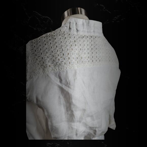 Saint Tropez West White Eyelet Linen Button Cinch Waist Utility Jacket Sz Medium - Picture 8 of 16